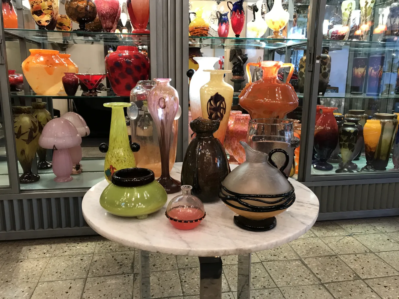 verre signé par schneider dans des couleurs vives, antiquité décorative