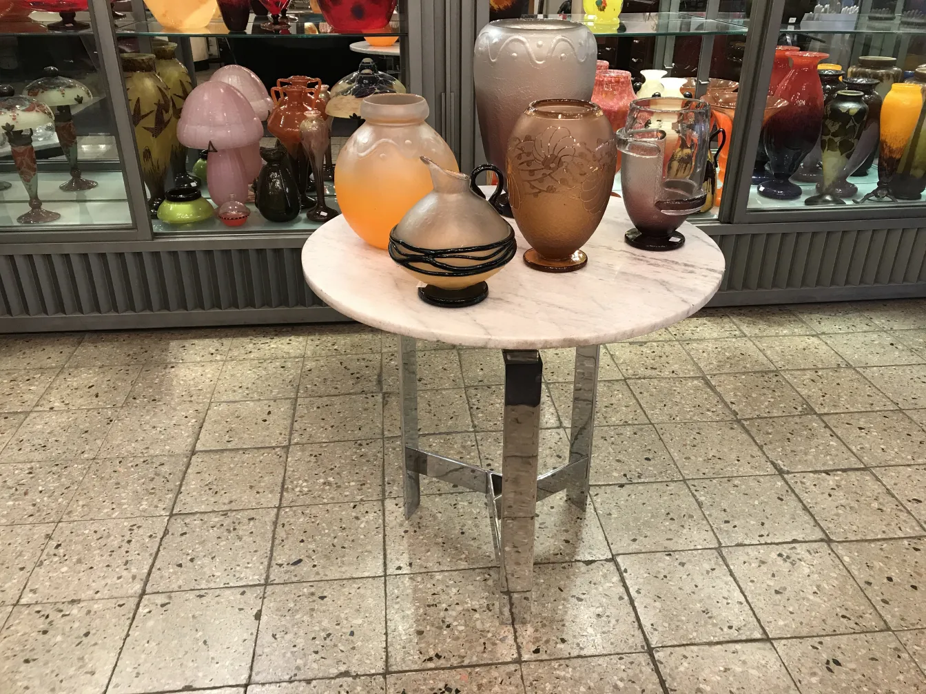 Vidro assinado por Schneider, uma peça decorativa antiga.