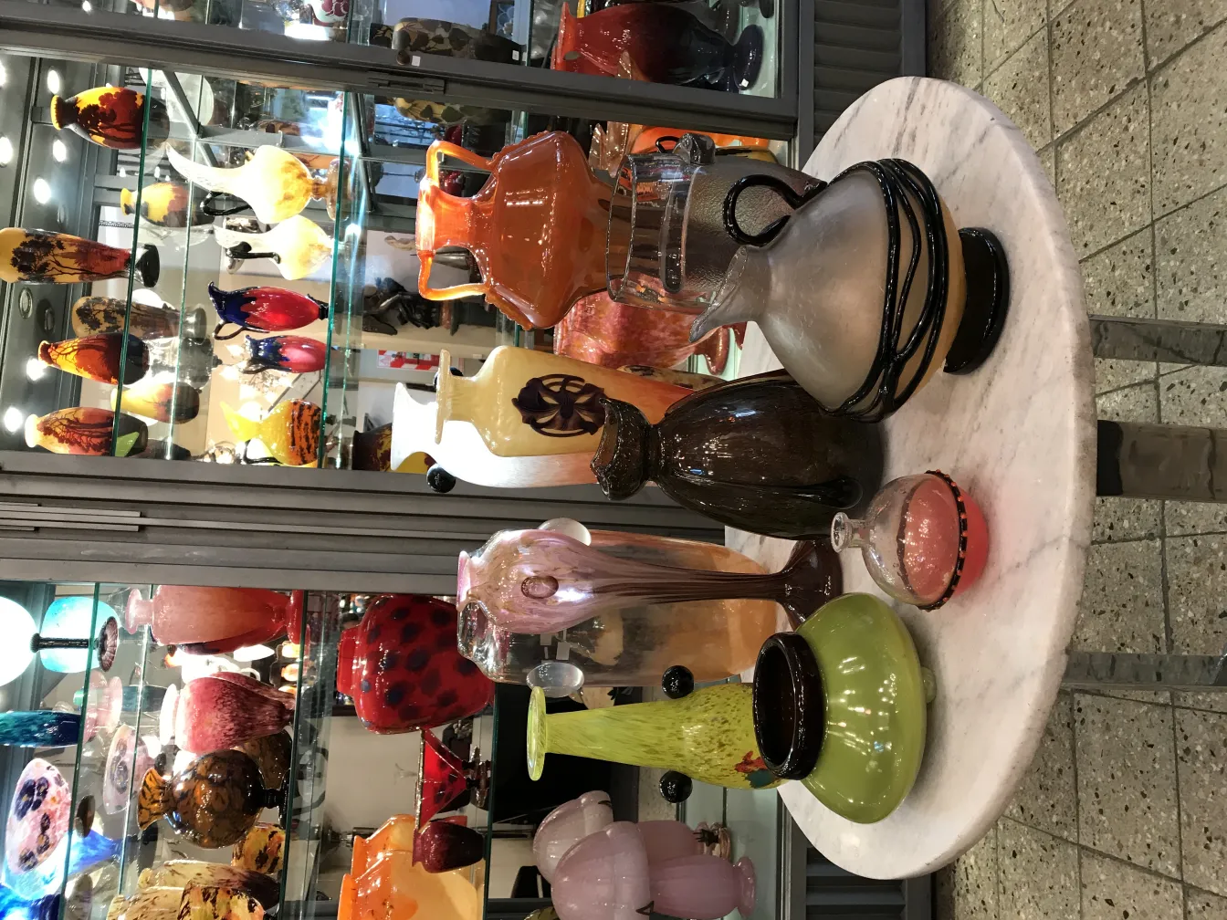 Collection of antique glass vases signed by Schneider, various colors