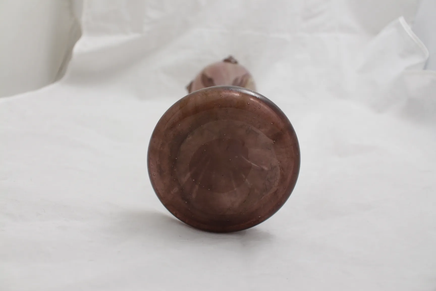 Antique signed glass by Schneider in brown color, back view