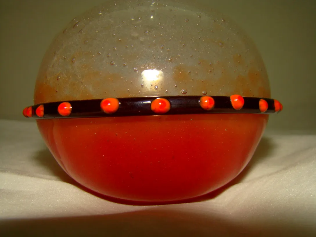 glass with orange base, decorative elements, antique