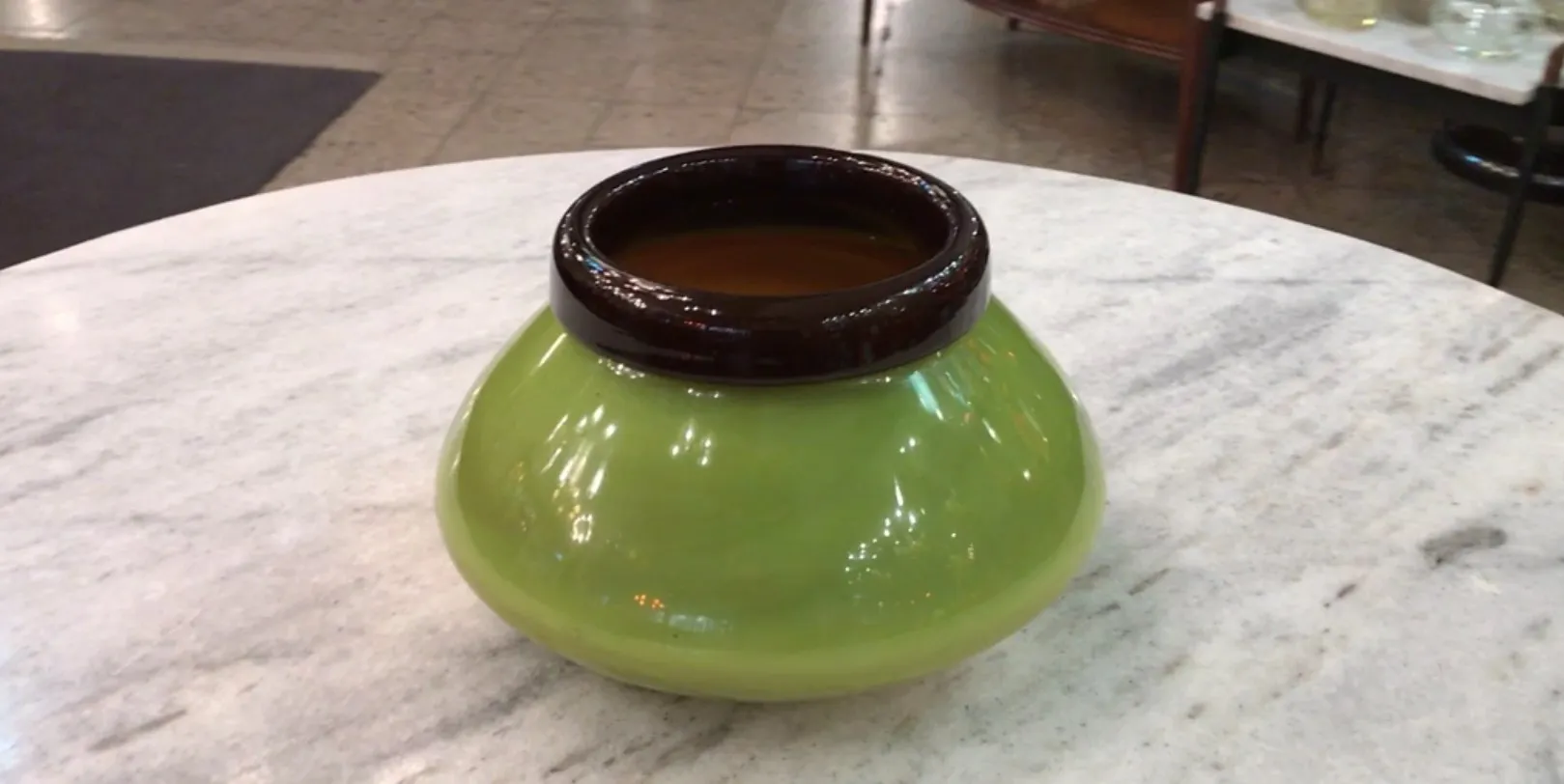 antique glass with schneider signature, appealing design in green and black