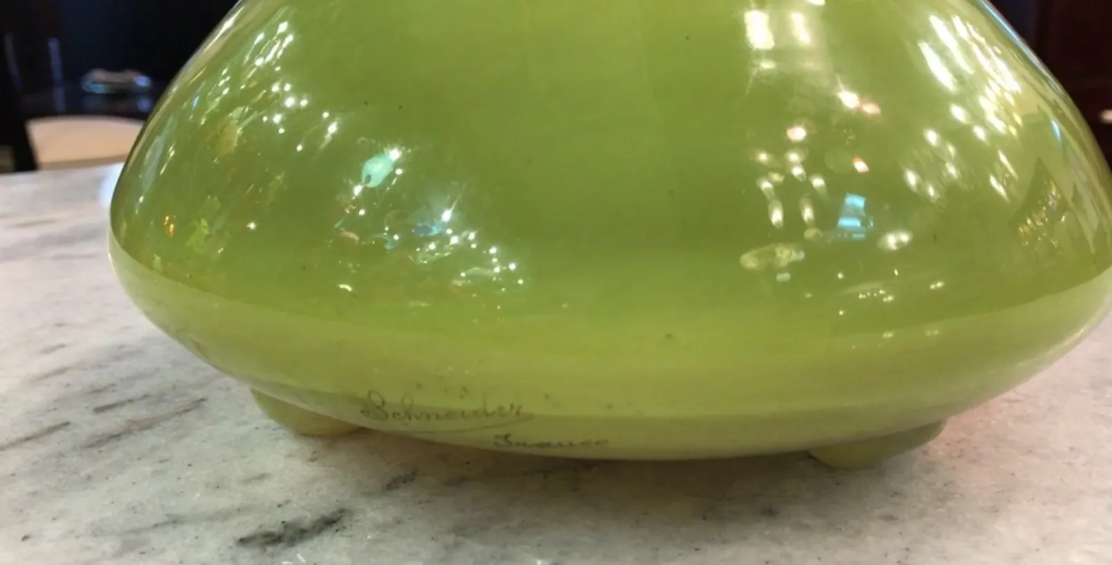 signed glass schneider antique with green details