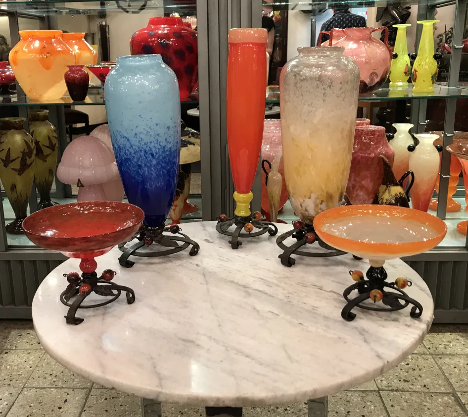 decorative signed glass in blue and vibrant colors