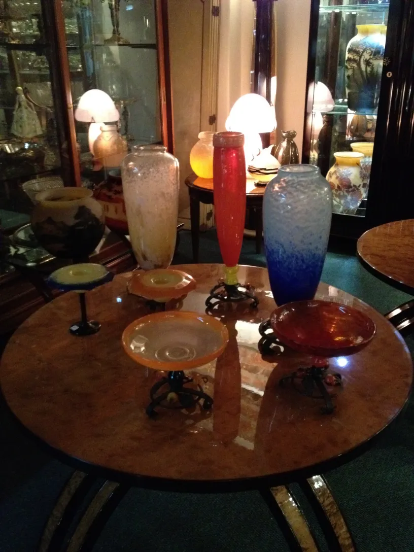 Signed glass by Schneider in an antique setting