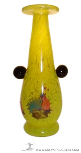 vaso antico in vetro firmato schneider giallo con decorazioni