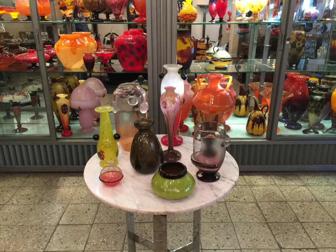 decorative antique glass vases in various colors and shapes