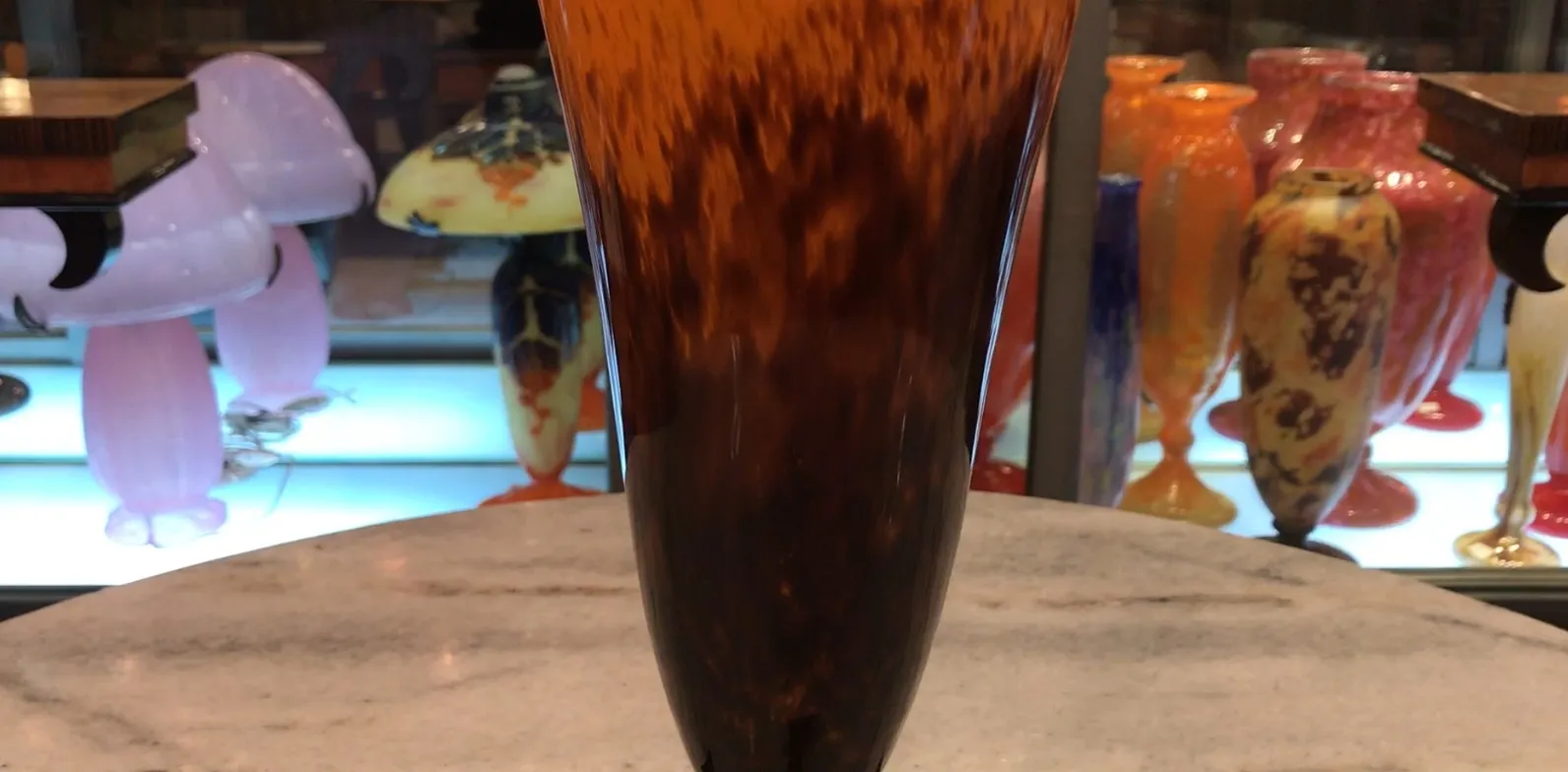 glass signed with brown and black details, French antique