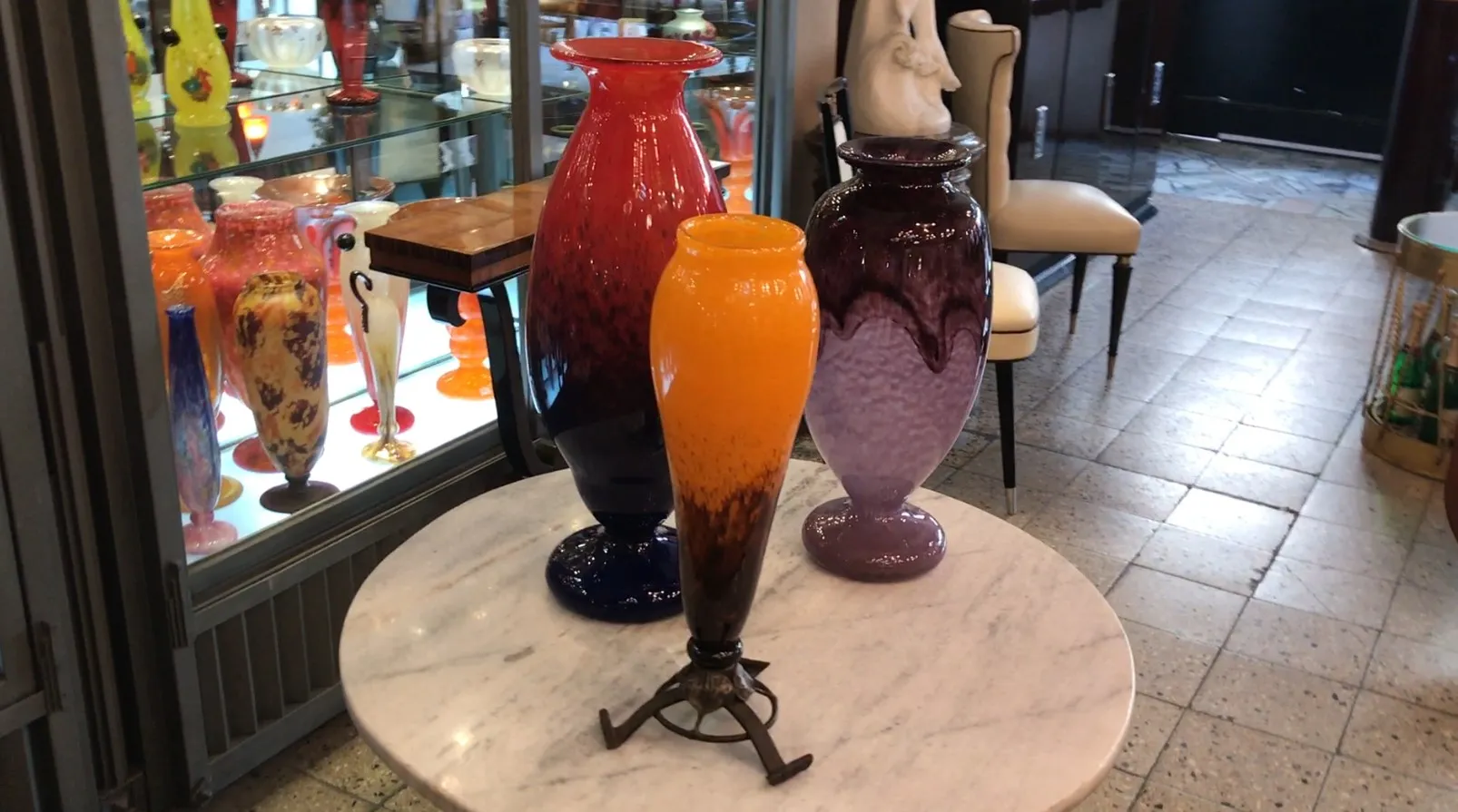 Various antique decorative vases on display