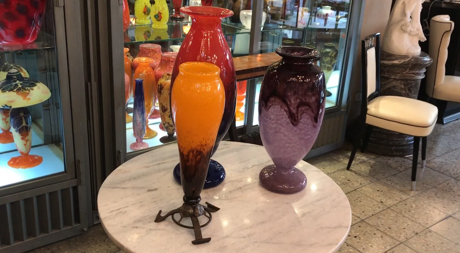 verre signé avec motifs uniques de schneider, antiquité