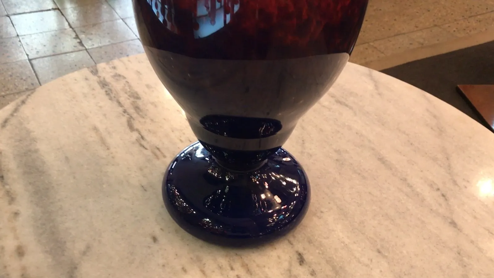 antique signed glass with blue base and conical shape