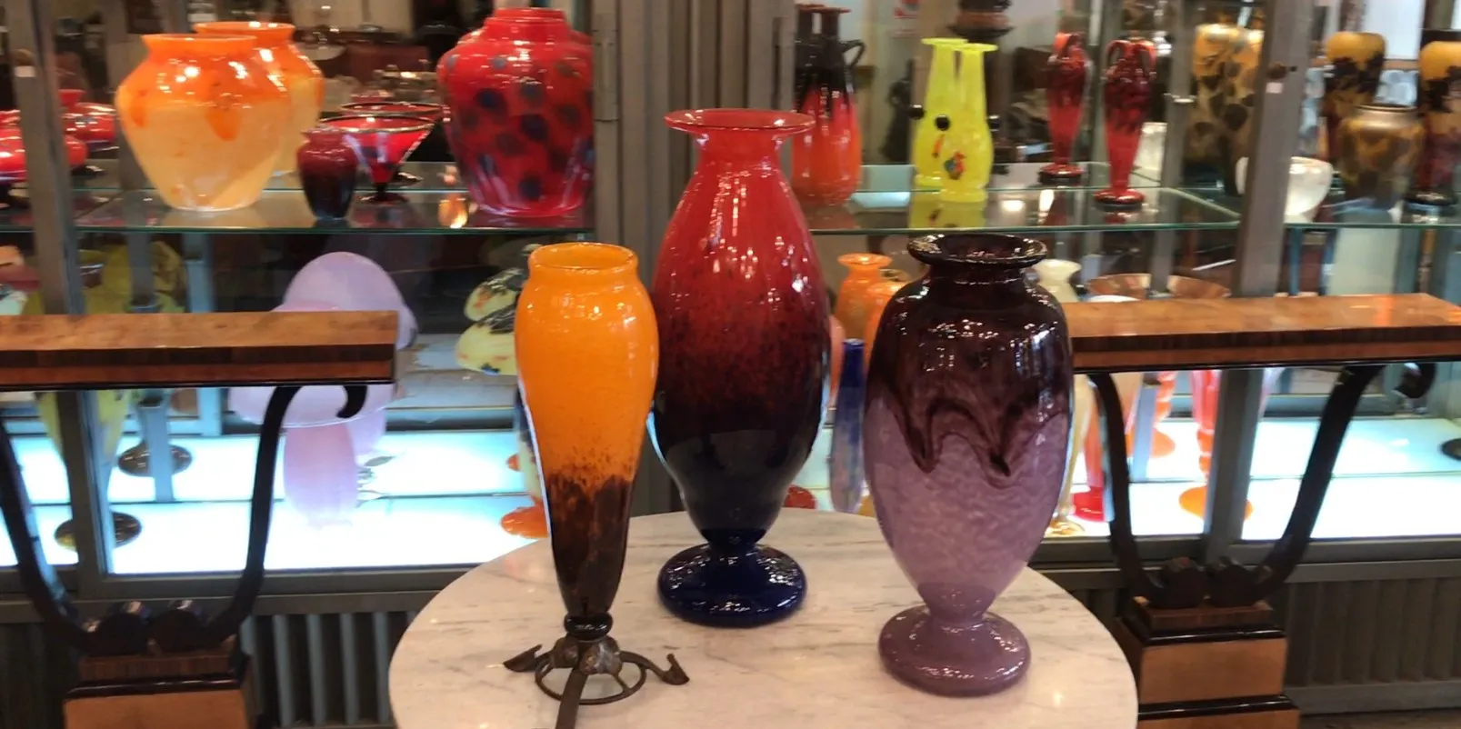 Striking signed glass in an antique setting