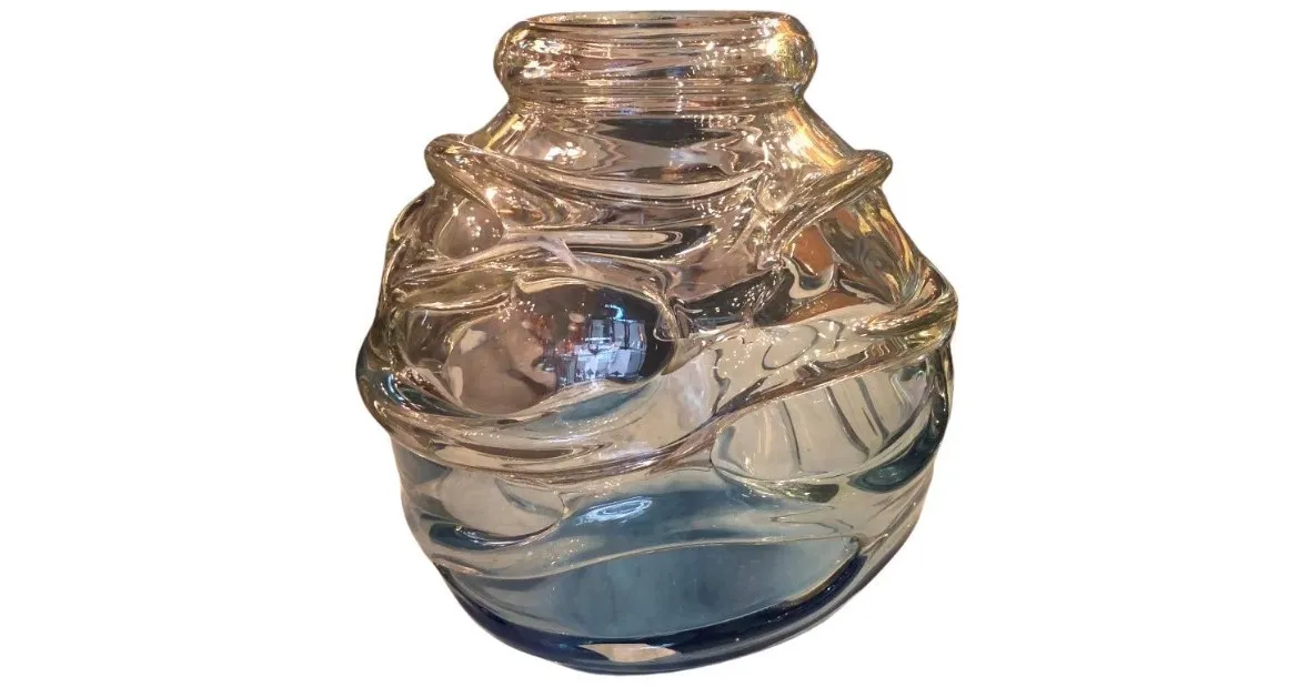 vetro antico decorativo firmato da schneider in blu e trasparente