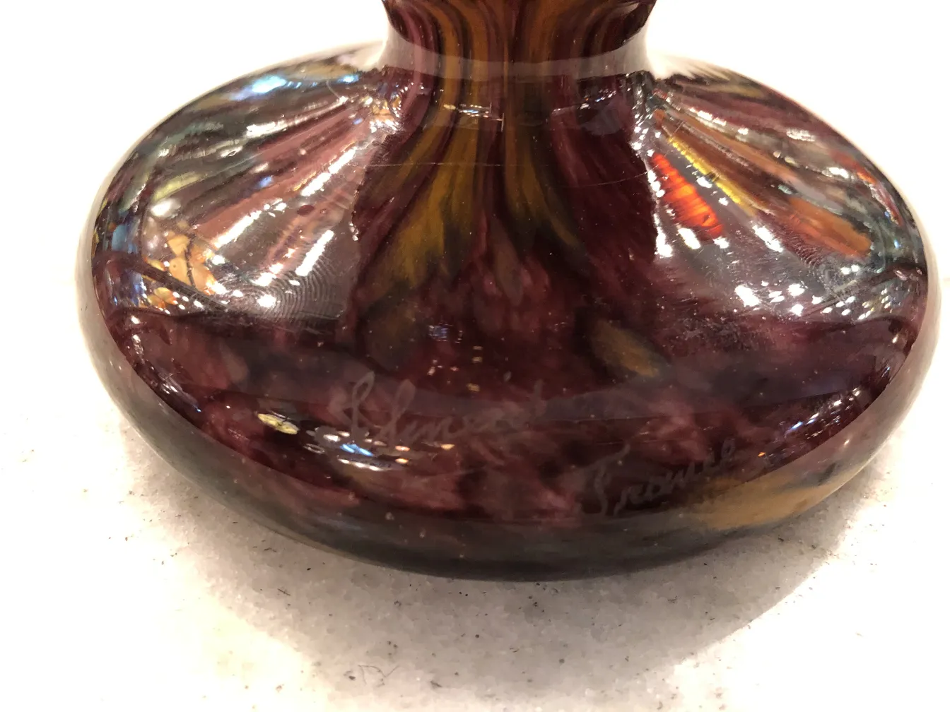 Antique glass with Schneider signature, colorful decor