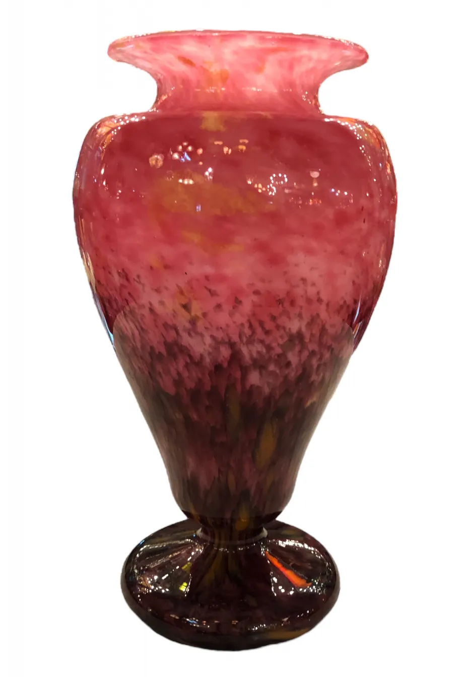 Antike Vase aus signiertem Glas von Schneider in Rosatönen mit gewelltem Rand.