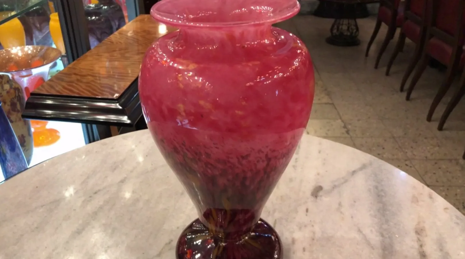 Beautiful antique signed glass Schneider in pink tones with elegant design.