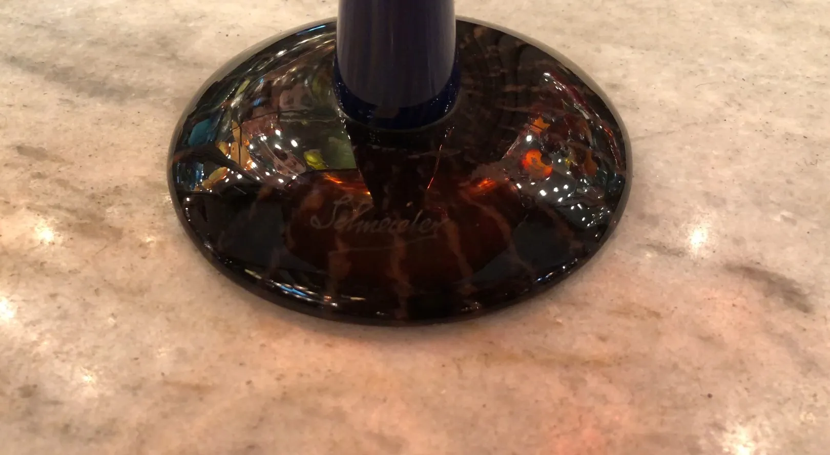 antique signed glass by schneider with dark hue