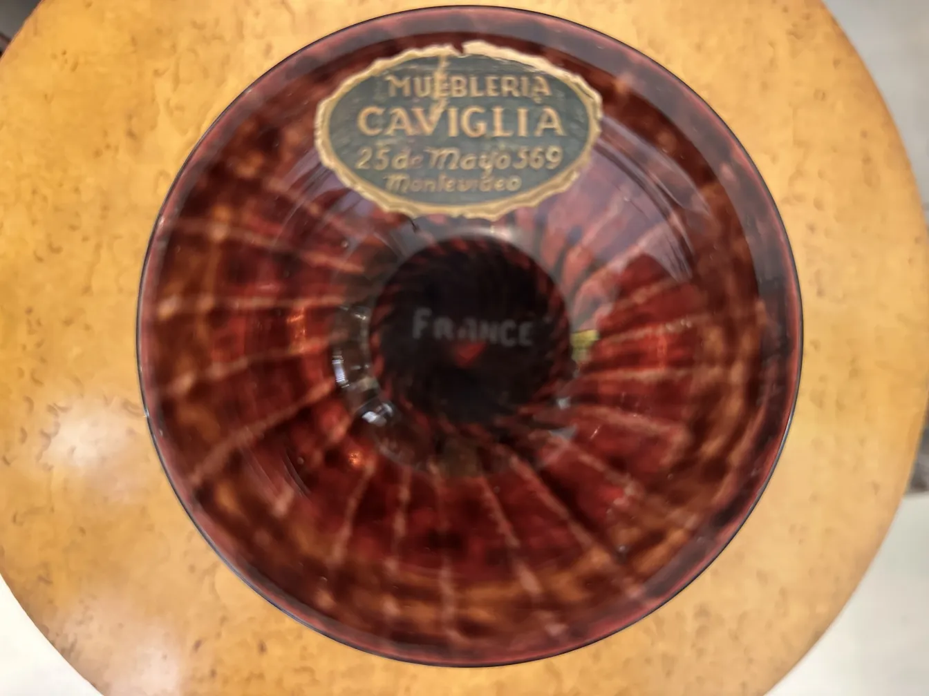 decorated glass with patterns, bottom detail visible