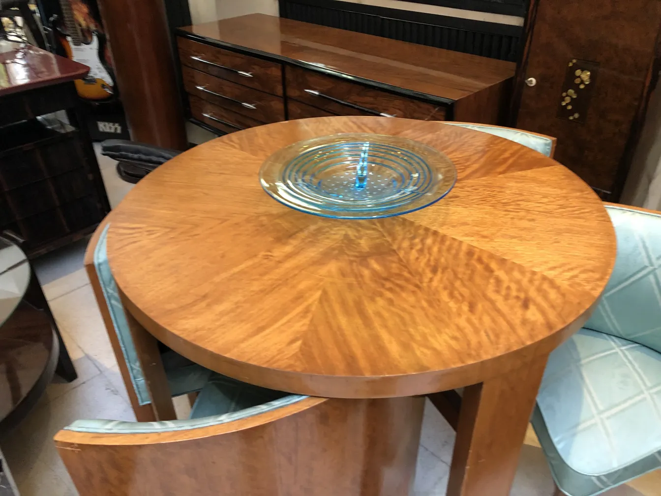 decorative murano glass plate on antique table