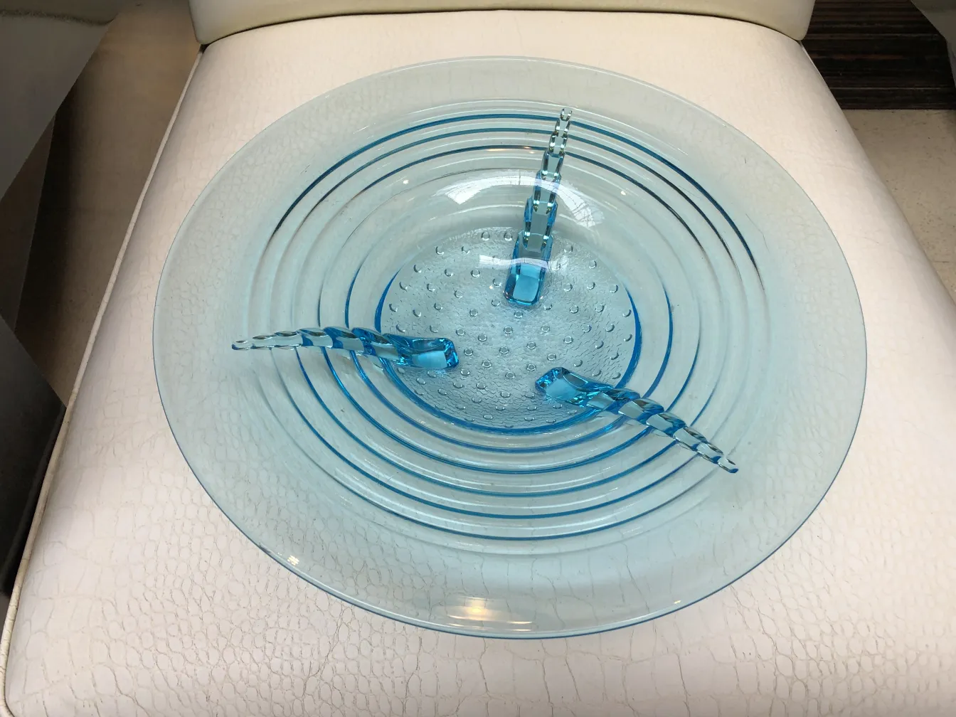 antique blue murano glass plate with wavy design