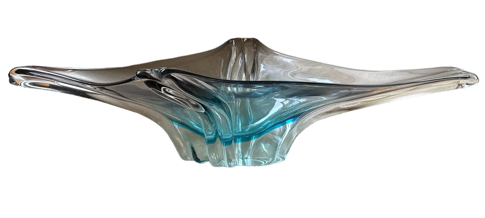 antiguo cristal de murano en forma artística con tonos azules y claros