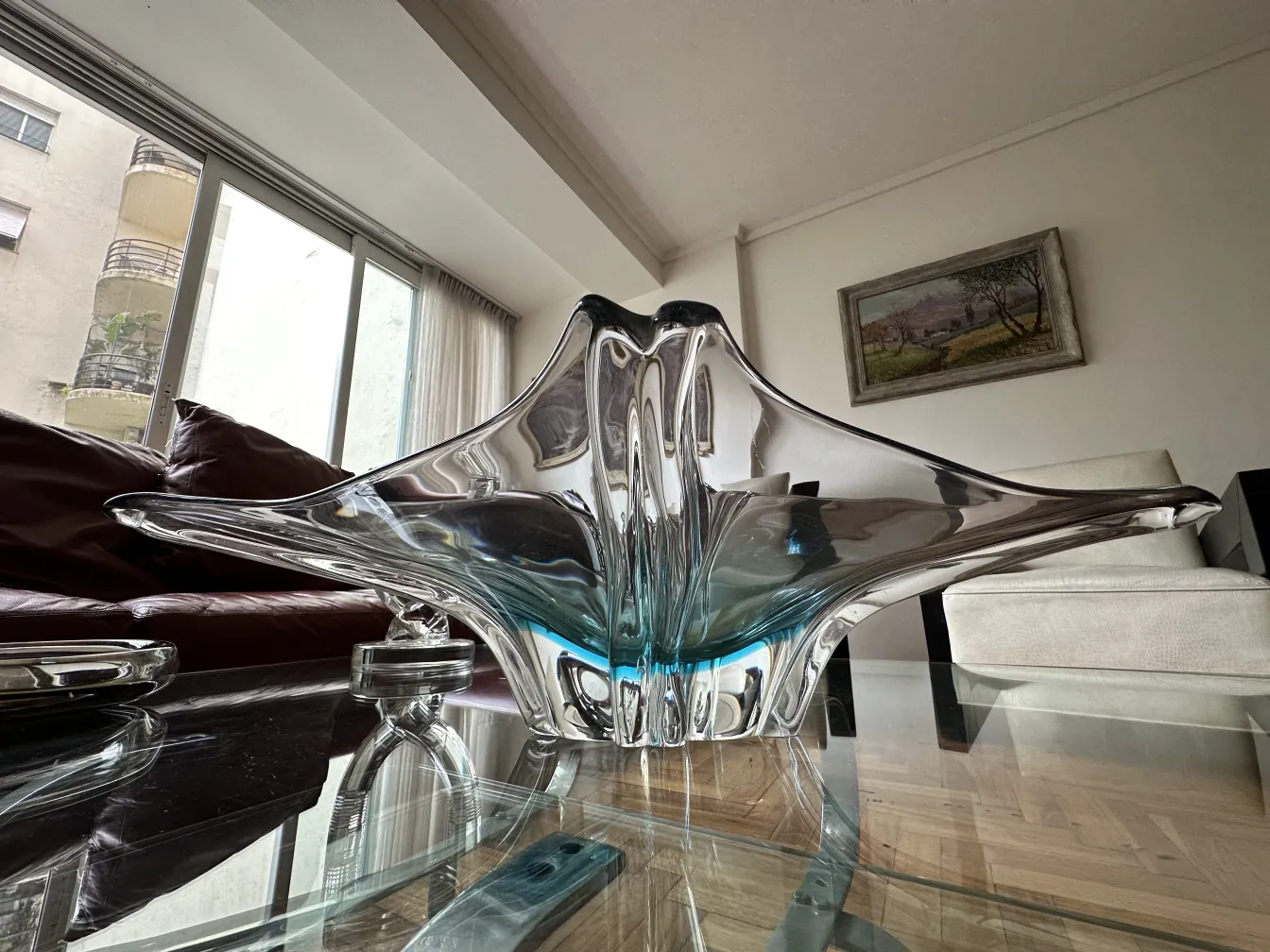 gran tazón decorativo en cristal de murano con forma única