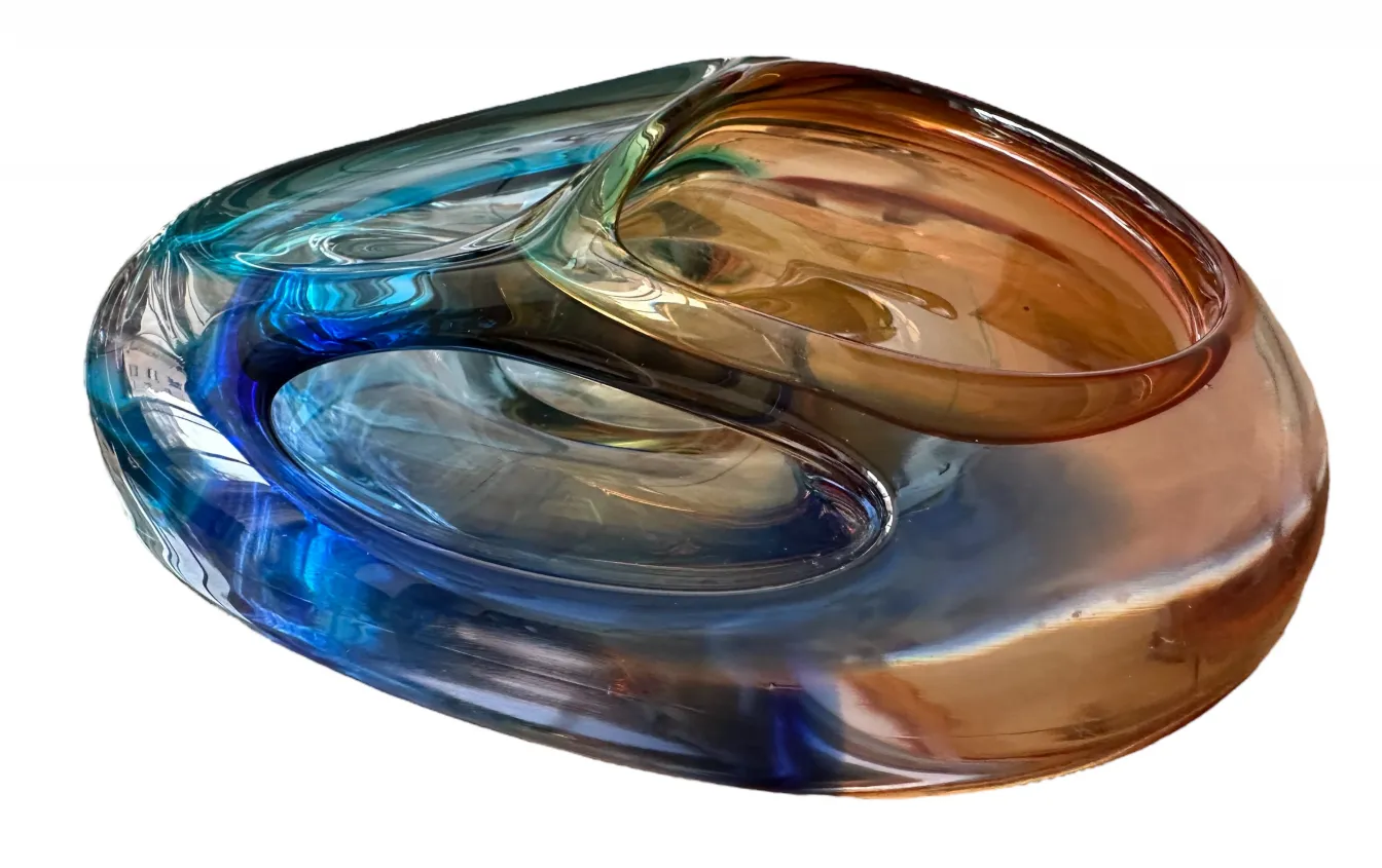 Hermoso cristal de Murano con tonos marrón y azul, decorativo