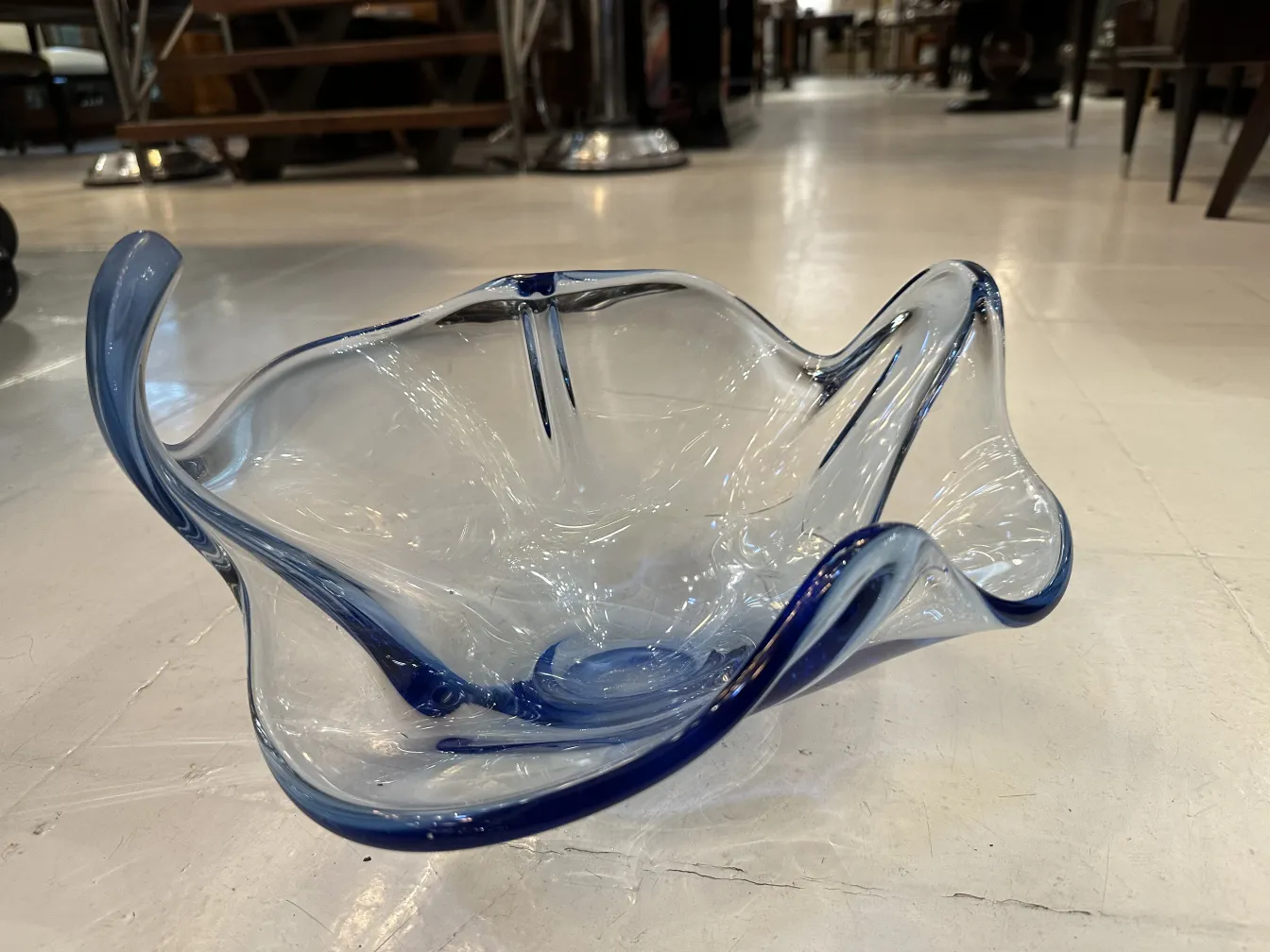 beautiful blue murano glass with wavy shape