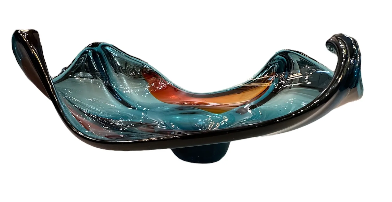 Hermoso cristal de murano con tonos azules y naranjas