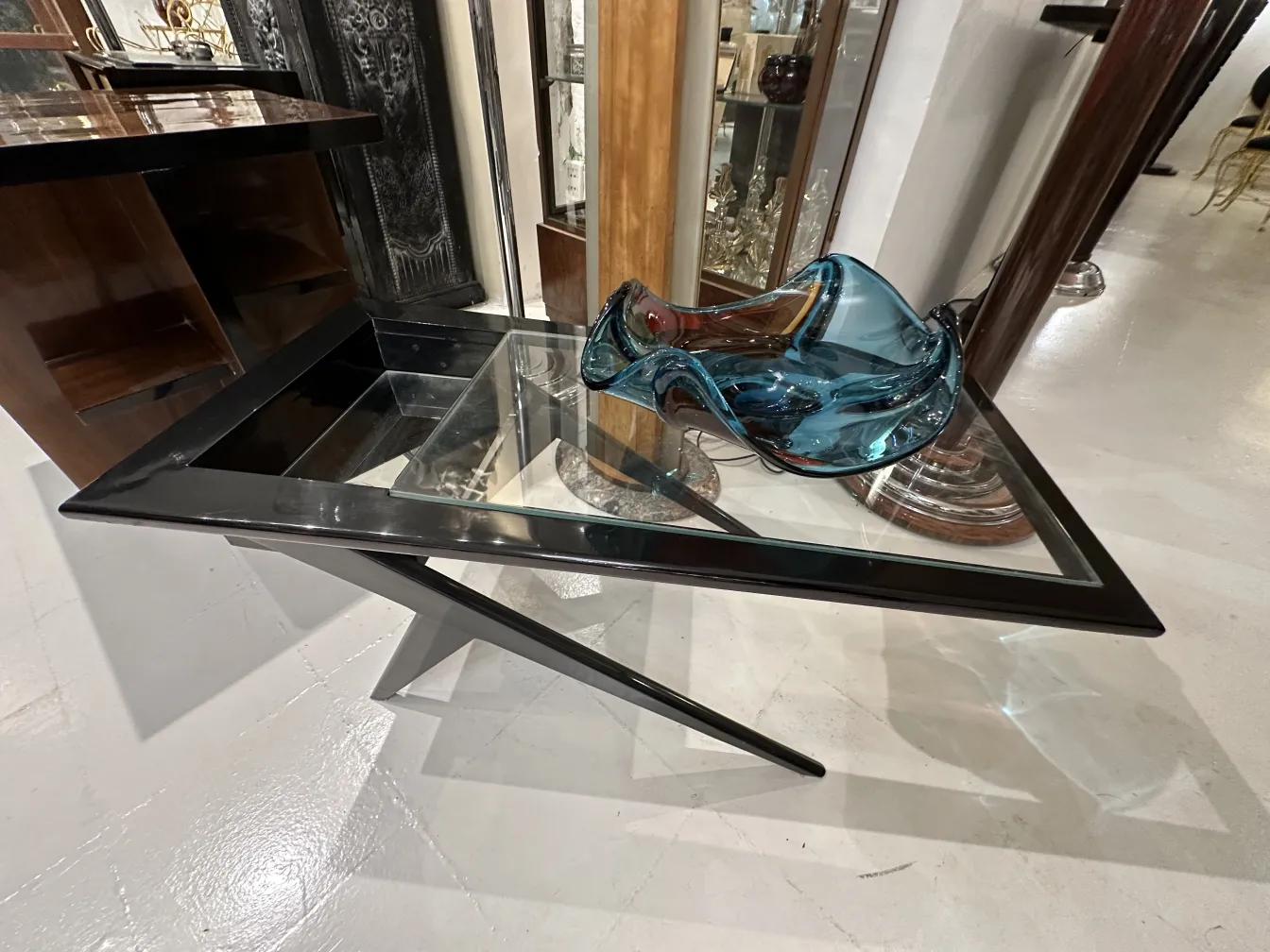 Murano glass in blue shades on a modern table