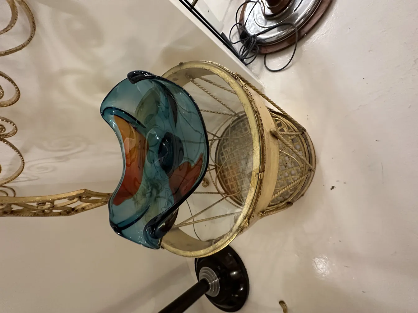 antique murano glass in blue and orange, decorative, on a minimalist background