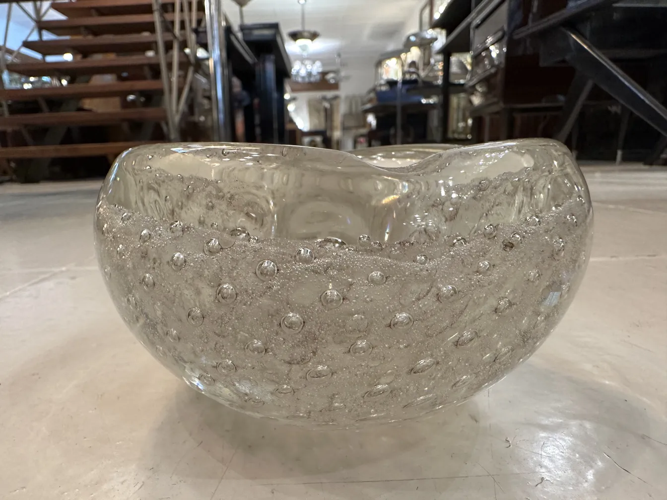 antique murano glass bowl with bubbles