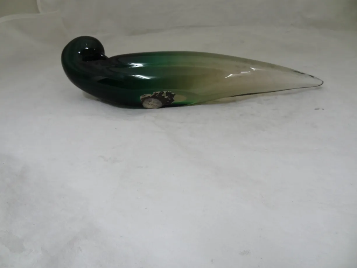 antique murano glass duck-shaped piece, green and clear color