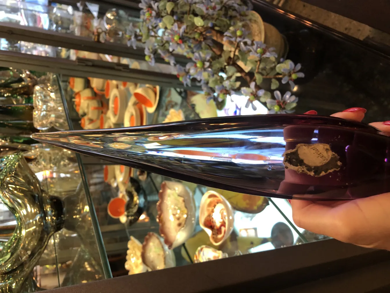 elegant elongated murano glass in antique setting