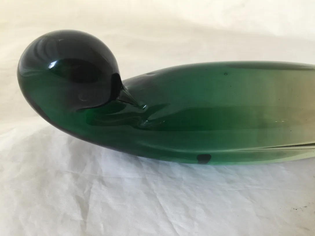 decorative murano glass duck in green and black