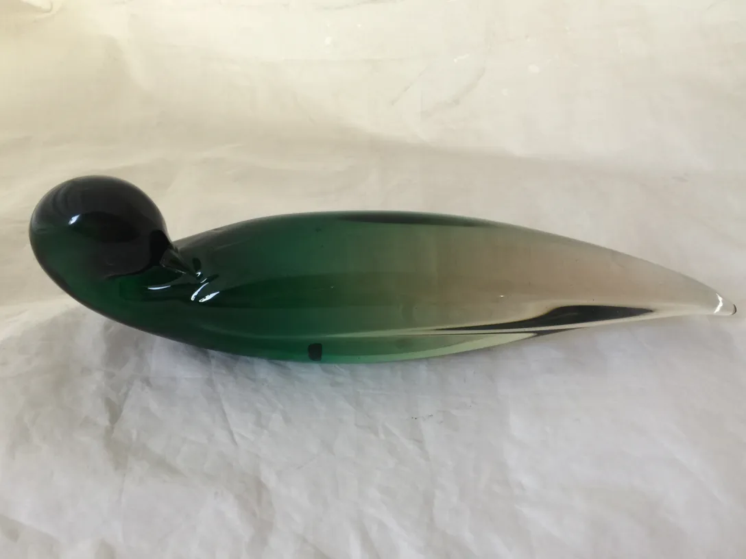 antique murano glass decorative duck in green and black
