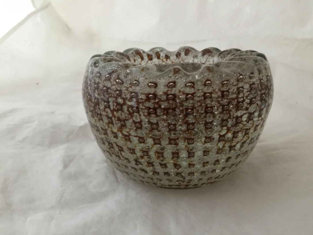 vaso decorativo antiguo de cristal de murano, transparente y texturizado