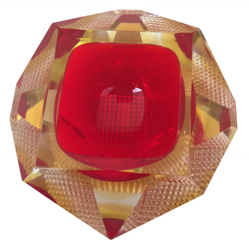 Antique Murano glass in an octagonal shape with red color