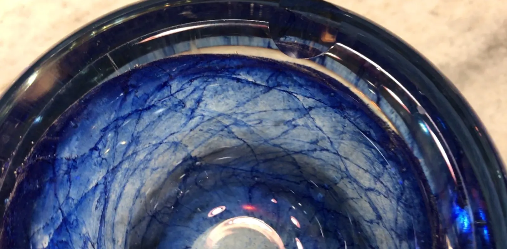 bowl antiguo de cristal de murano en azul con detalles