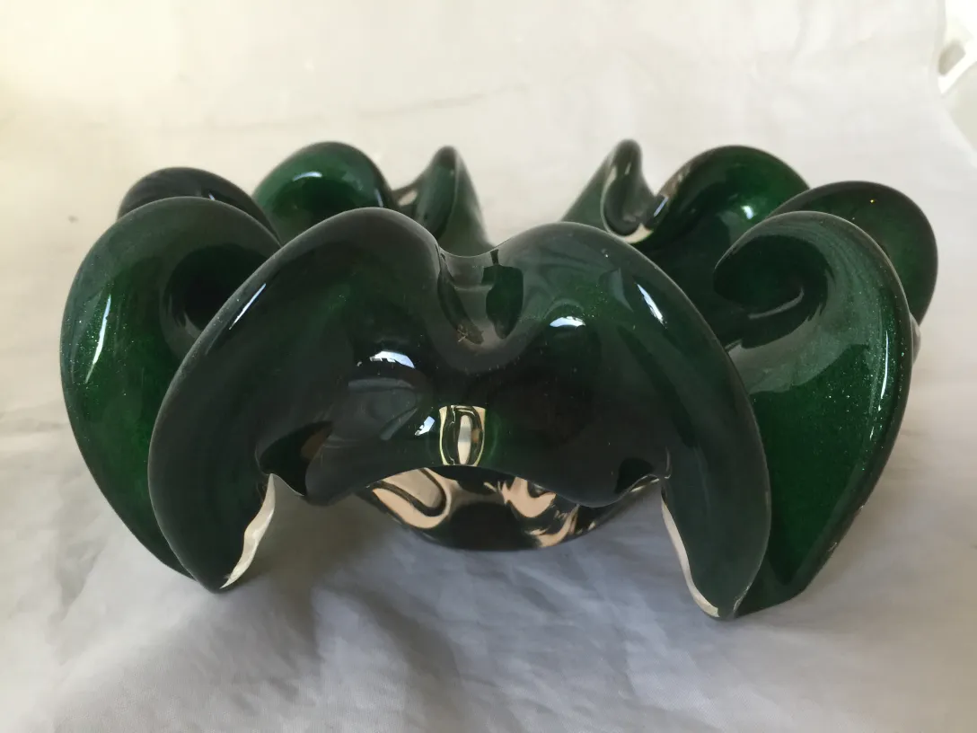antique murano glass bowl in green tones