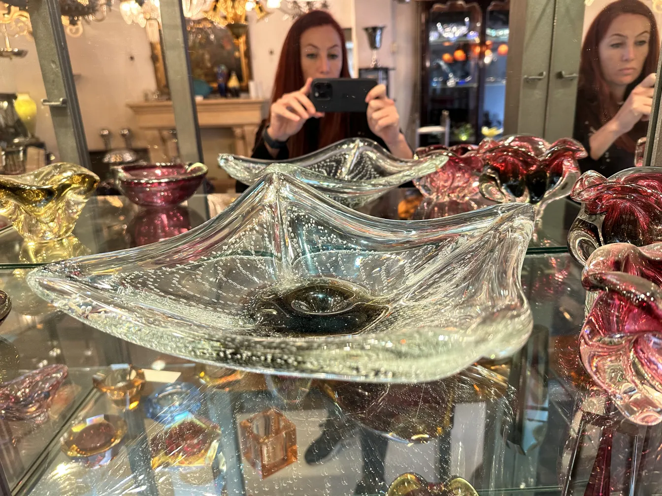 antique murano glass plate with bubbles