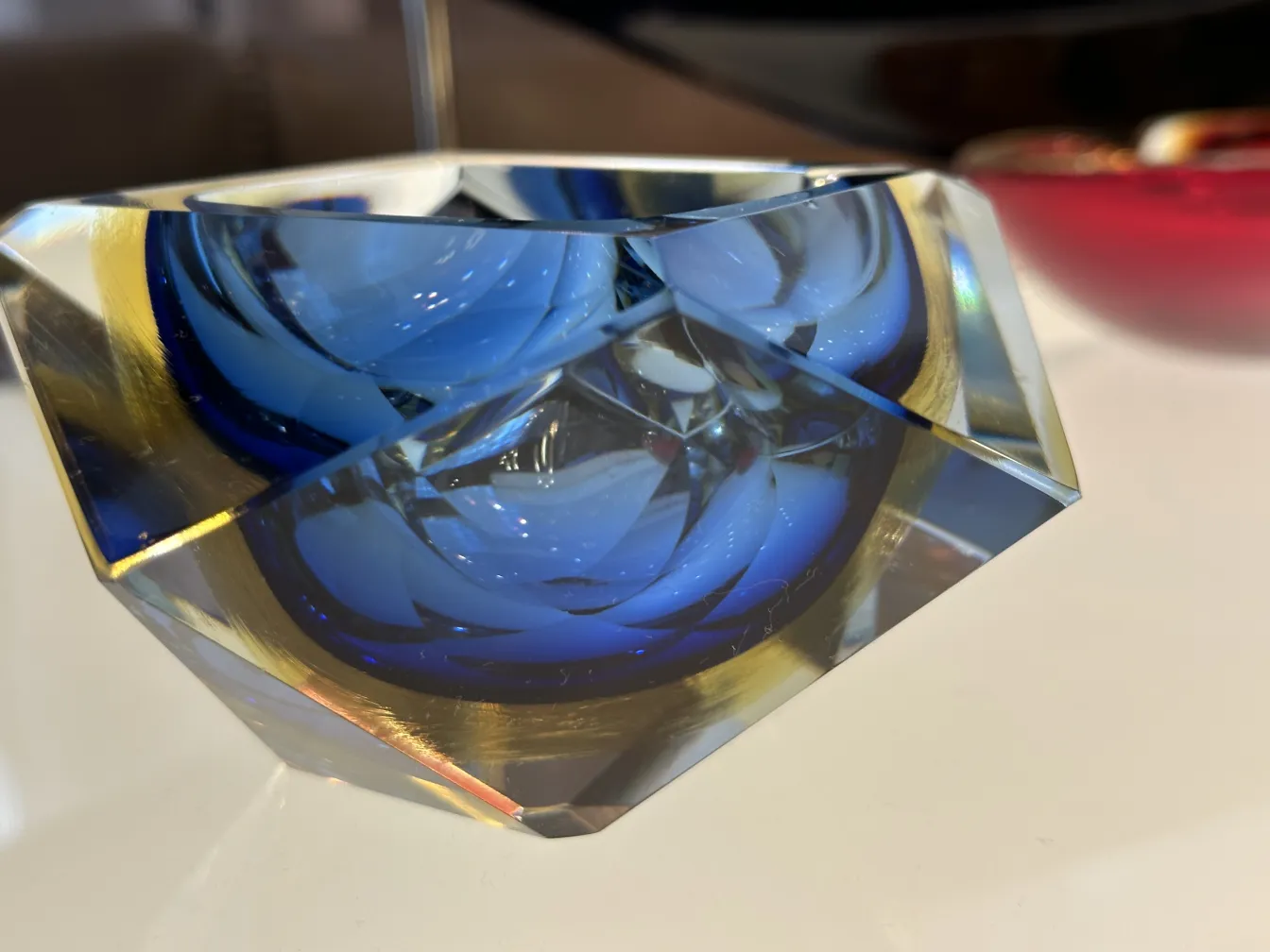 Murano glass decorative piece in blue and gold tones