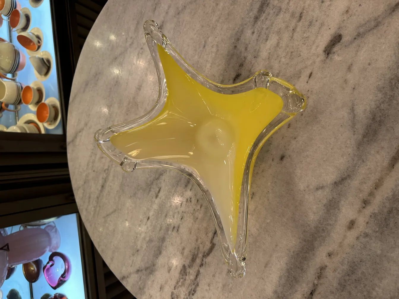 beautiful antique murano glass in star shape yellow