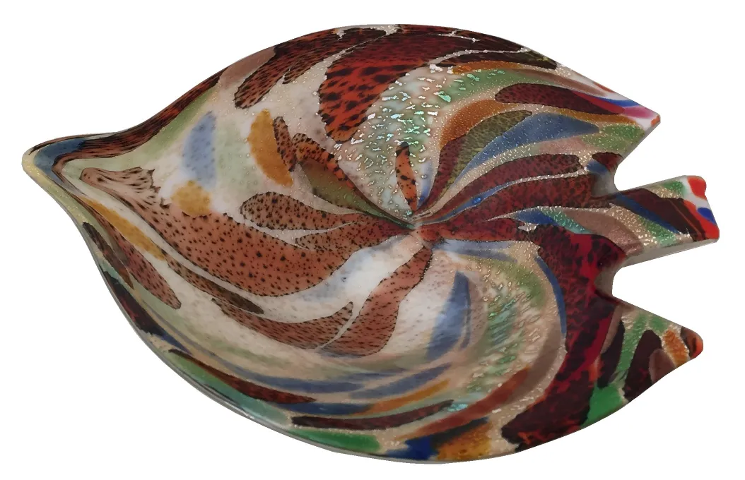 bol ancien en cristal de murano avec un design en spirale et des couleurs diverses