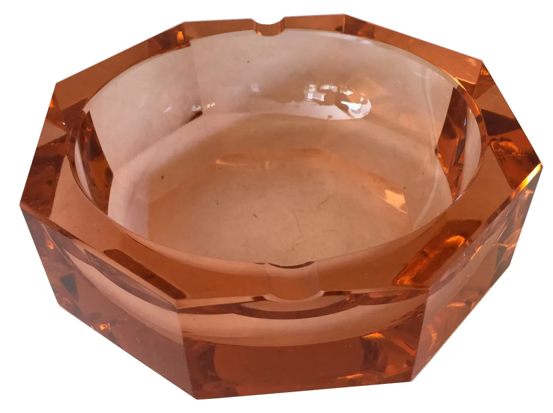 Cendrier hexagonal ancien en cristal de Murano orange