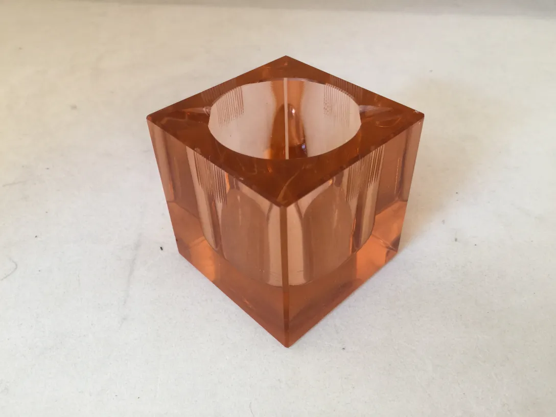 Quadratische Vase aus antikem Murano-Glas in Bernsteinfarbe