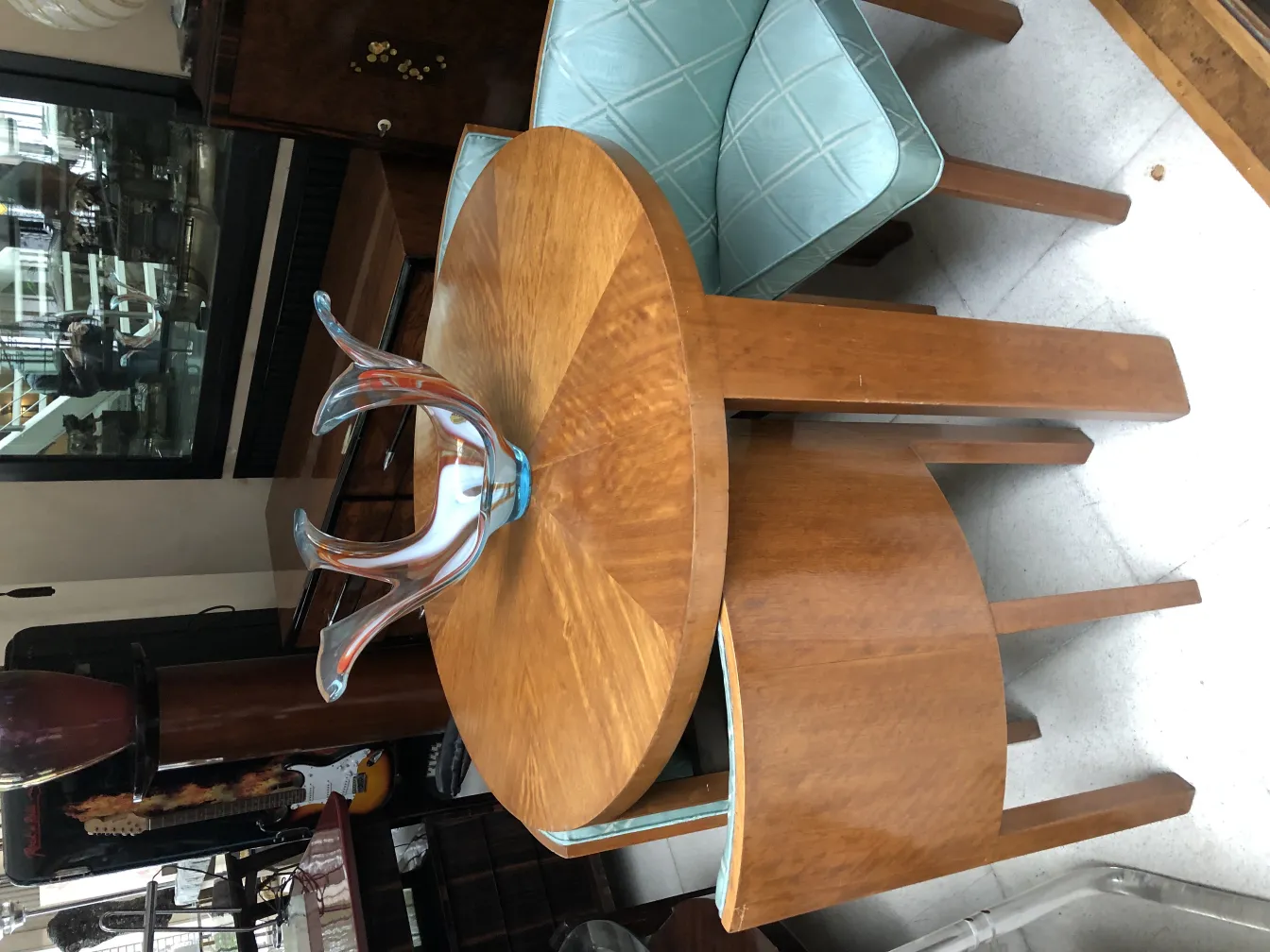 antique murano glass with artistic shape and bright colors in a modern environment