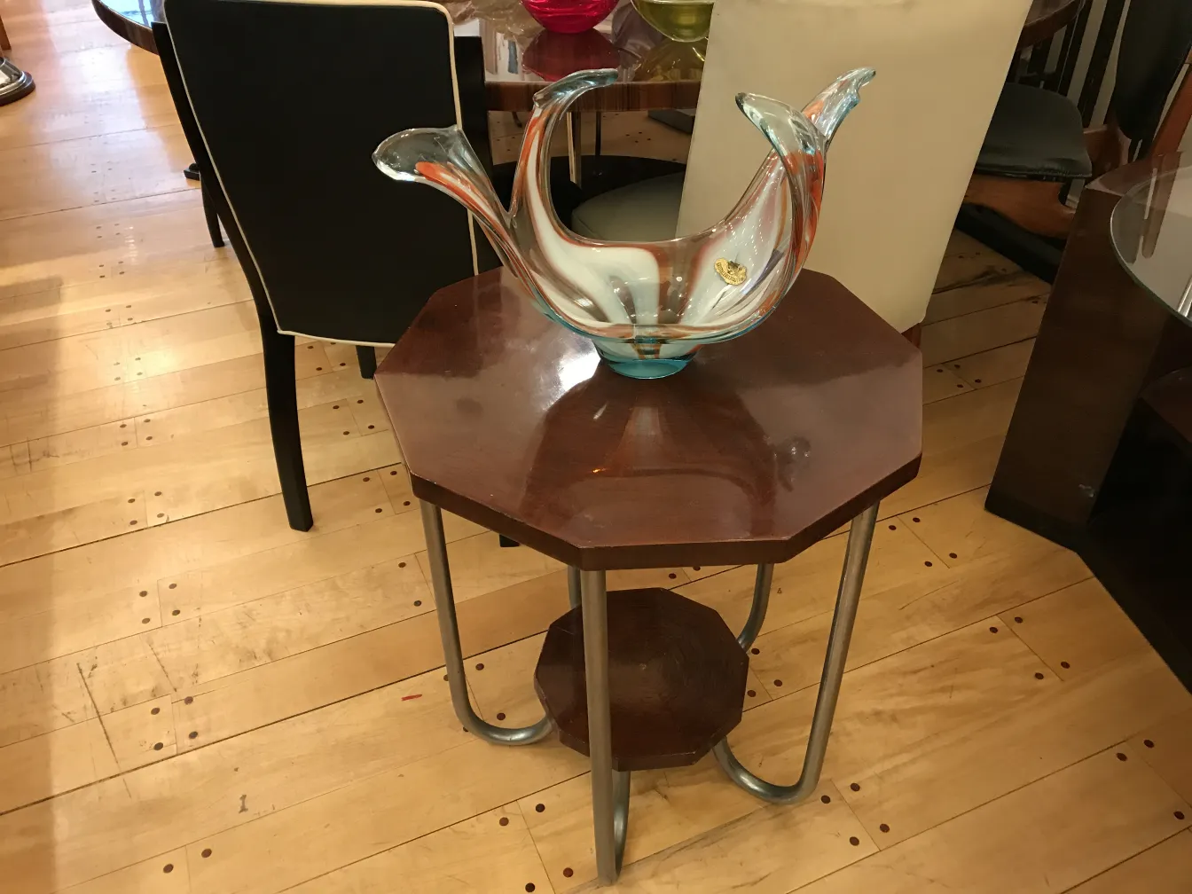 Vaso antico in vetro di Murano in blu e arancione