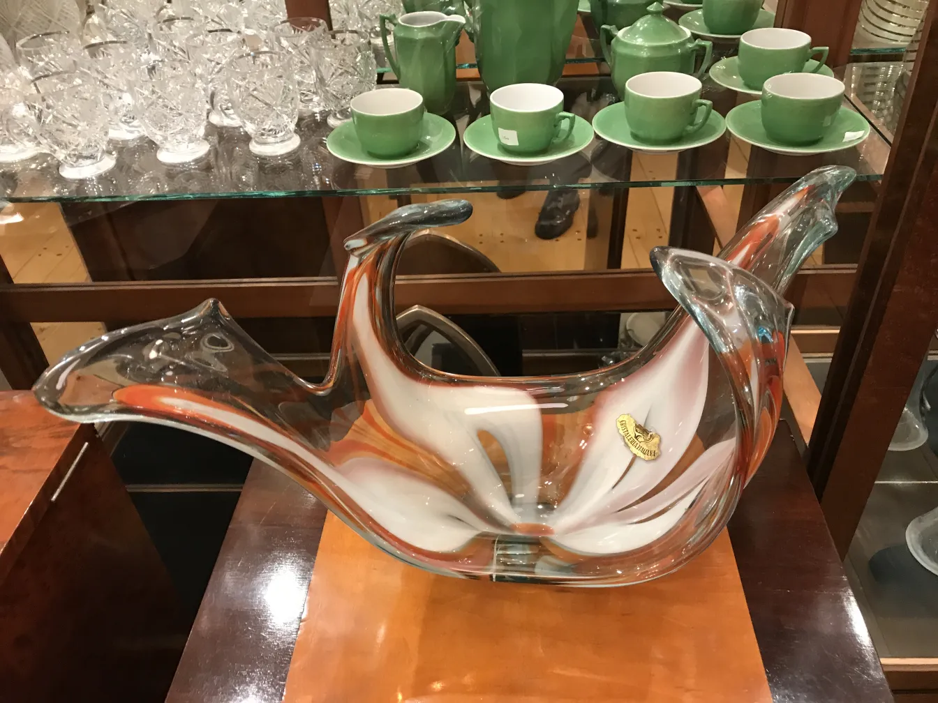 穆拉诺玻璃雕塑，带有橙色和白色的色调