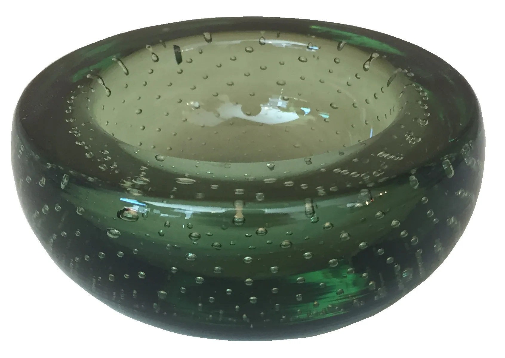 bol antique en cristal de murano vert avec des bulles